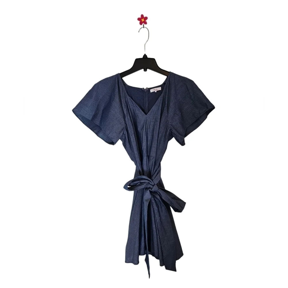 Parker 100% Cotton V Neck Mini Blue Dress Small Preowned - Picture 6 of 9